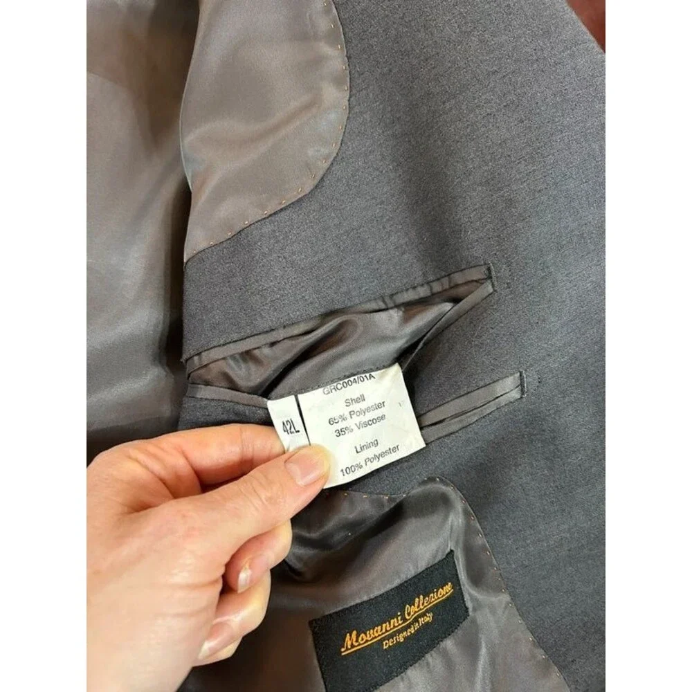Mossanni Collezioni Gray Solid Suit Jacket 42L 3-Button Notch Lapel Double Vent